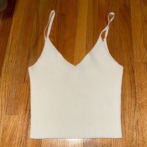 Kendall & Kylie Ribber White Cropped Tank with white embroidered flowers